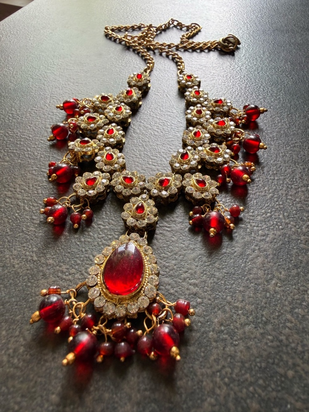 India Inspired Bridal Statement Necklace Ruby Rhinestones